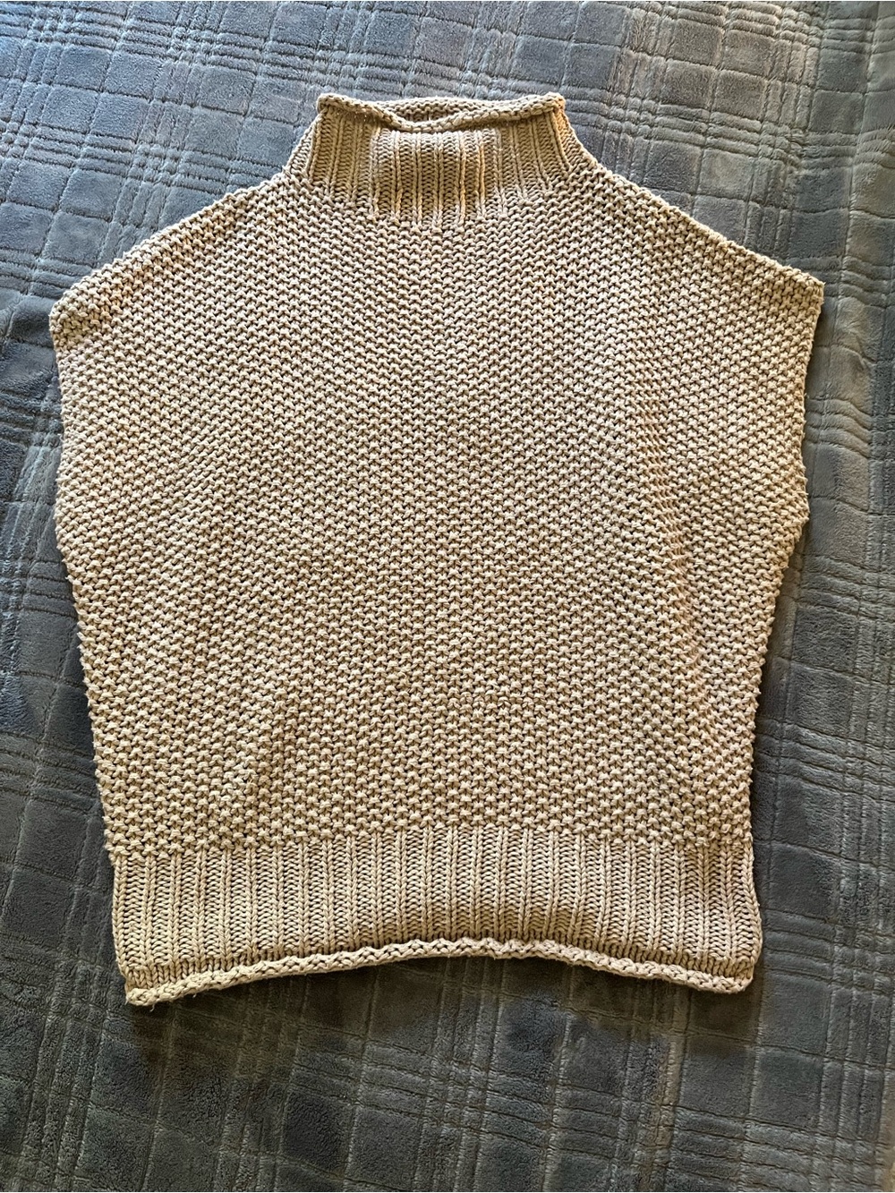 Sleeveless Turtleneck Knit Vest in Beige